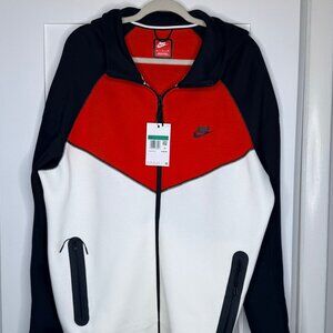 NEW Nike Tech Fleece Full-Zip Hoodie White/Red/Black Mens Size XL
